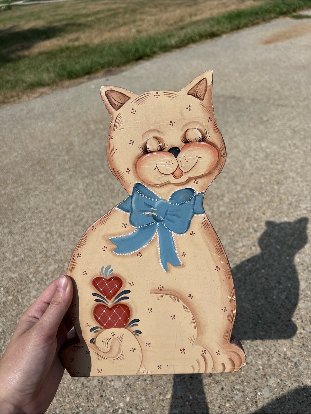 Vintage Cottagecore Handpainted Wooden Cat